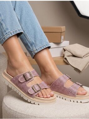 Zigi Soho Pink Rhinestone Double-Buckle Platform Slide Sandals Barbie Barbiecore